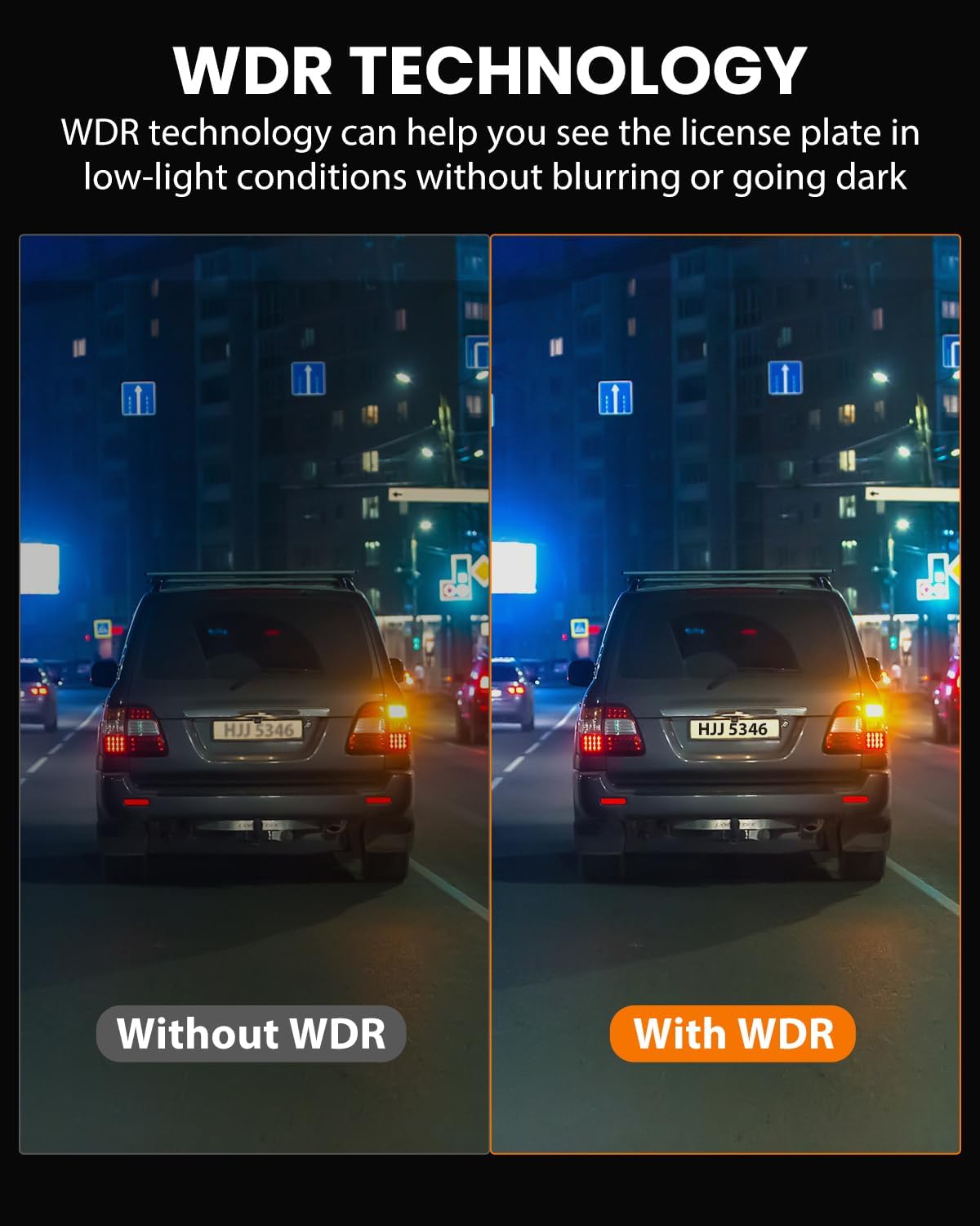 SUVCON WDR Technology – Demonstrates the ability to capture clear license plate details in low-light conditions without blurring or darkness, ensuring superior visibility and evidence capture.