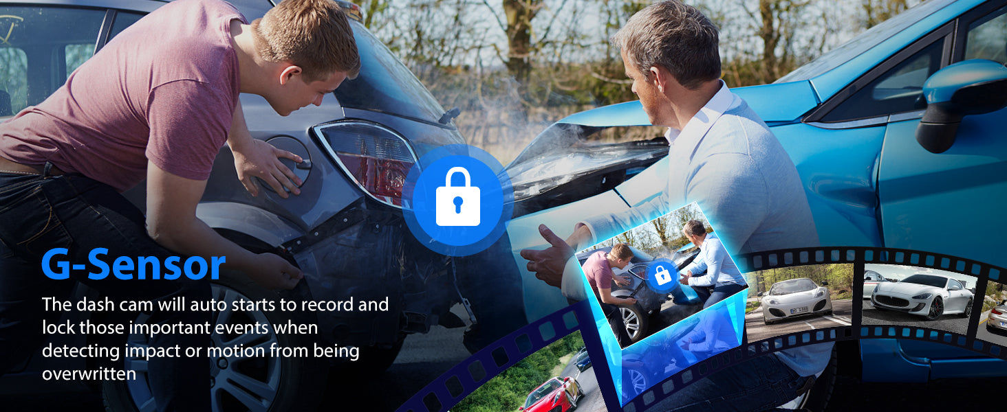 SUVCON Dash Cam G-Sensor Feature – Automatically starts recording and locks important events when detecting impacts or motion, ensuring critical footage is preserved.