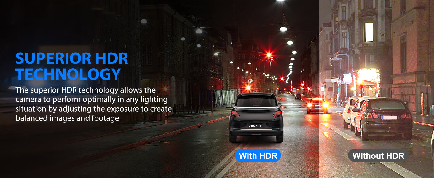 SUVCON Superior HDR Technology – Captures balanced images and footage in any lighting condition by adjusting exposure, ensuring clear and detailed recordings day or night.
